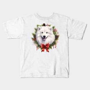 Christmas Samoyed Dog Wreath Kids T-Shirt